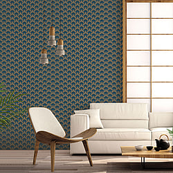 Galerie Wallcoverings Product Code: 18513 - Into The Wild Wallpaper Collection Galerie Wallcoverings Product Code 18513 - Into The Wild Wallpaper Collection - Blue Gold Colours - Leaf Motif Design