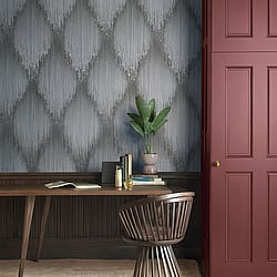 Galerie Wallcoverings Product Code 35884 - Fashion Icon Wallpaper Collection - Grey Anthracite Colours - Rhinestone Stripes Design