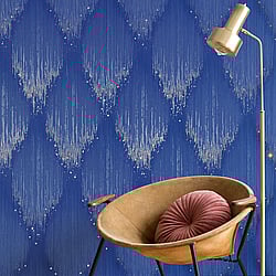 Galerie Wallcoverings Product Code 35886 - Fashion Icon Wallpaper Collection - Blue Colours - Rhinestone Stripes Design