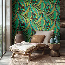 Galerie Wallcoverings Product Code HZ62063 - Horizon Wallpaper Collection - Yellow Green Black Colours - Flowing Leaf Design