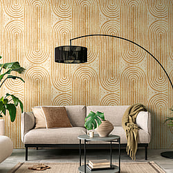 Galerie Wallcoverings Product Code WH45235M - Welcome Home Murals Wallpaper Collection - Cream, Yellow Colours - Geometric Curved Stripe Design