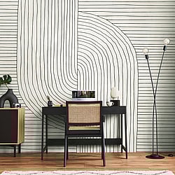 Galerie Wallcoverings Product Code WH45260M - Welcome Home Murals Wallpaper Collection - Beige, Cream, Black Colours - Curved Line Flow Design
