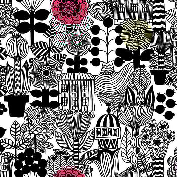 Galerie Wallcoverings Product Code 23306 - Marimekko 5 Wallpaper Collection - Black White Pink Red Yellow Colours -  