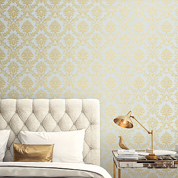 Galerie Wallcoverings Product Code CI38218 - Classic Silks 4 Wallpaper Collection - Blue, Metallic Gold Colours -  