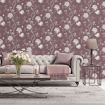 Galerie Wallcoverings Product Code G45304 - Vintage Roses Wallpaper Collection - Burgundy Grey Colours -  