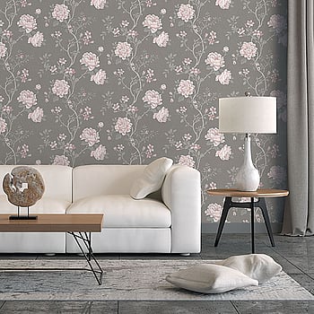 Galerie Wallcoverings Product Code G45305 - Vintage Roses Wallpaper Collection - Grey Pink Colours -  